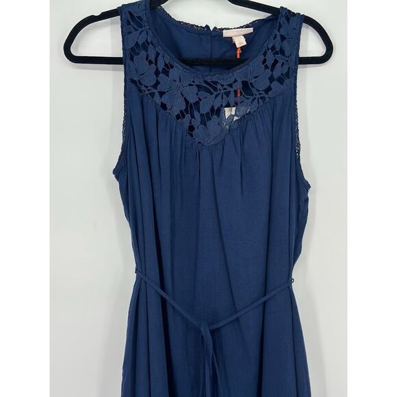Knox Rose Blue Tassel Belted Shift Dress Size Large Sleeveless Lace Boho Pockets - Picture 3 of 10